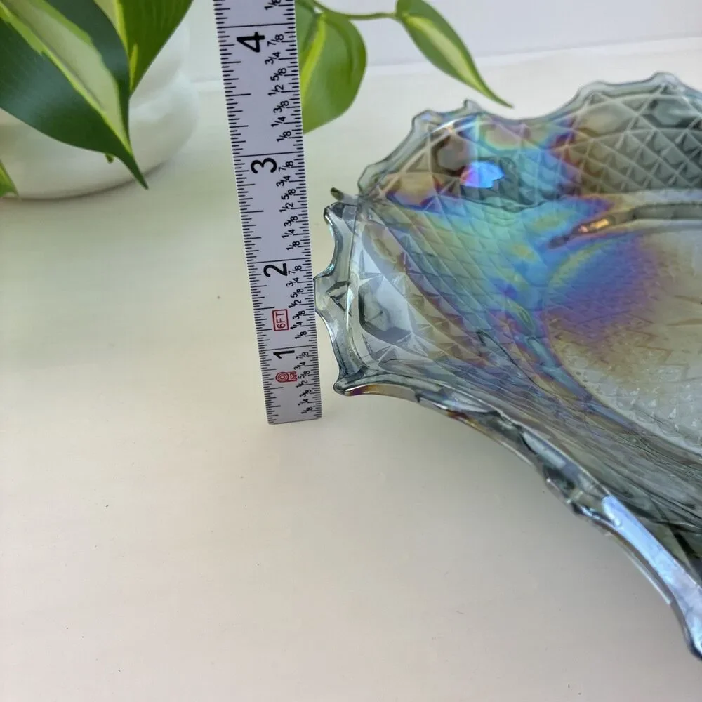 Vintage Indiana Carnival Glass Hostess Plate Iridescent Blue Smoke Ruffled 10”